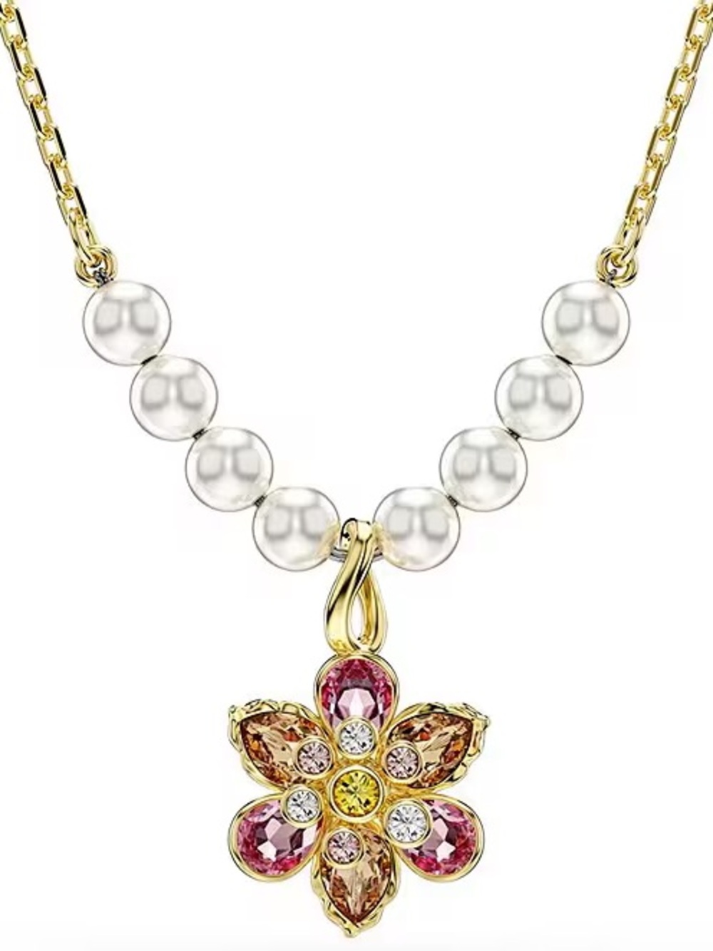 Swarovski Idyllia Mixed Cut Crystal Pearl Flower Short Pendant Necklace